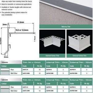 Balcony Trim Internal Corner 10mm ? Matt Silver