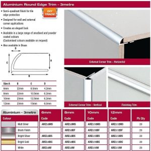 10mm Aluminium Round Edge x 3 metre