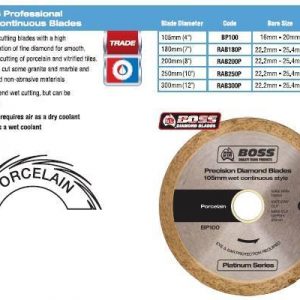 Boss Cont. Rim Porcelain Dry Diamond Blade 100mm