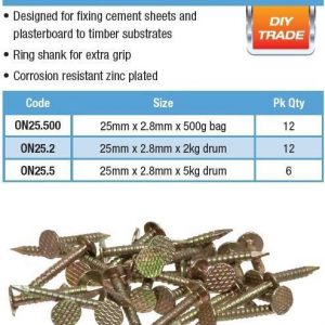 Cement Sheet Nails - 25mm x 2.8mm x 5kg