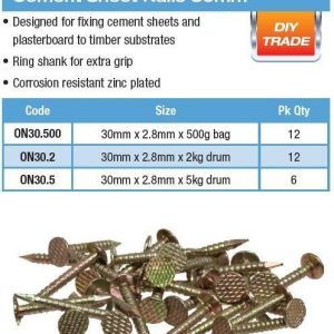 Cement Sheet Nails - 30mm x 2.8mm x 2kg