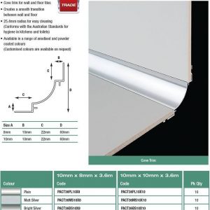 Aluminium Cove Trim 10mm x 10mm x 3.6m