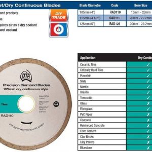 Continuous Rim Dry Diamond Blade 100mm 4inch